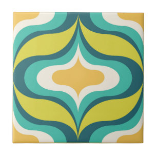 Retro Pattern Bright Green Teal Ceramic Tile