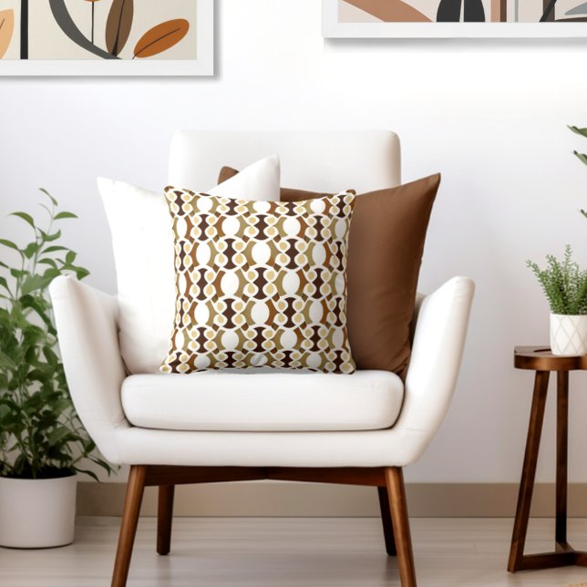 Retro Pattern Brown White Cushion (Style with the perfect blend of retro style & elegance to your living space.)