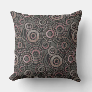 Retro pattern circles rings dark grey brown cushion