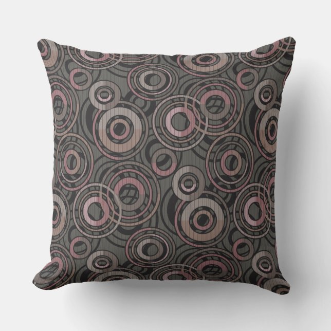 Retro pattern circles rings dark grey brown cushion (Front)