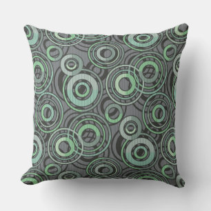 Retro pattern circles rings grey green cushion