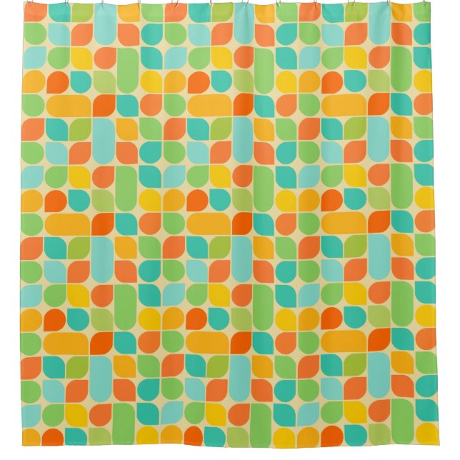 Retro pattern coloured shower curtain (Front)