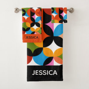 RETRO Pattern Colourful Mid Century Modern Name Bath Towel Set