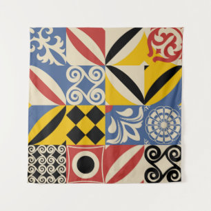 Retro pattern from bright simple geometric shapes tapestry