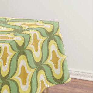 Retro Pattern Green Brown White Tablecloth