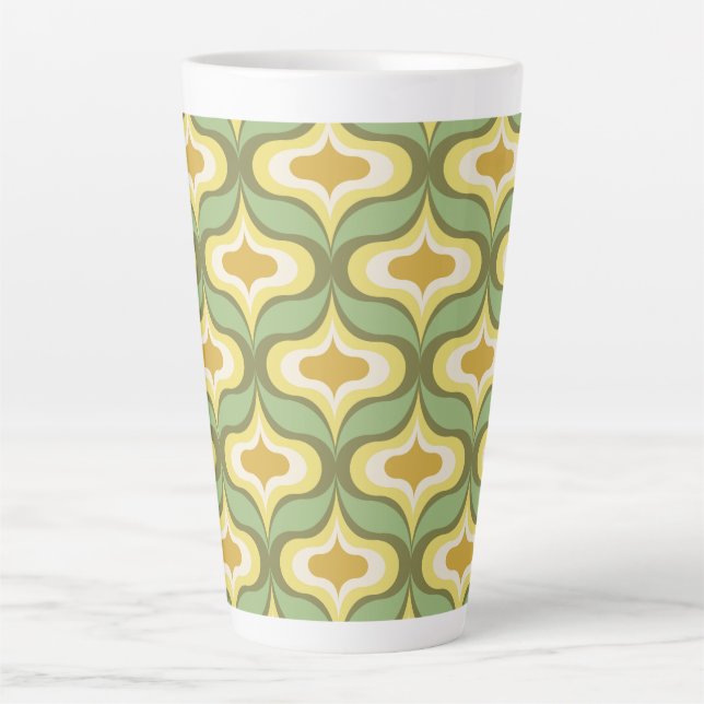 Retro Pattern Green White Beige Latte Mug (Front)