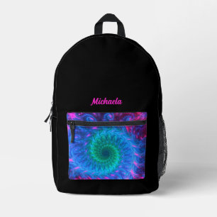 Retro Pattern in Hot Pink, Blue, Green on Black Printed Backpack