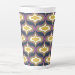 Retro Pattern Navy Green Yellow White Latte Mug