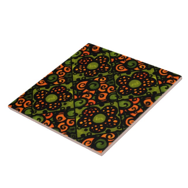 Retro Pattern Orange Avocado Green Ceramic Tile (Side)
