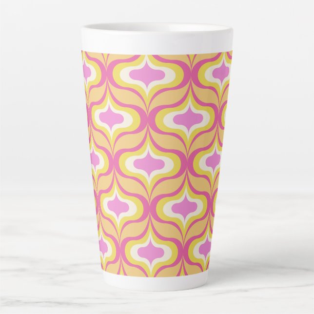 Retro Pattern Orange Pink White Latte Mug (Front)