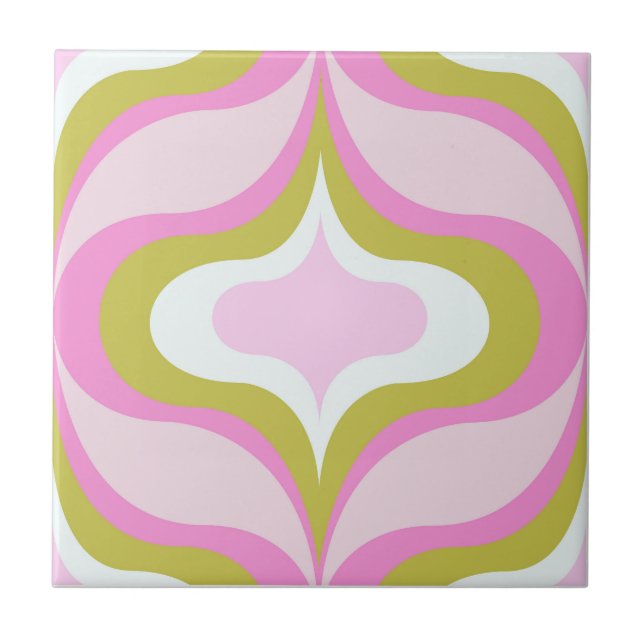 Retro Pattern Pink  Ceramic Tile (Front)