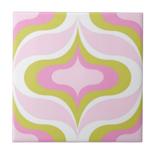 Retro Pattern Pink Green White Ceramic Tile
