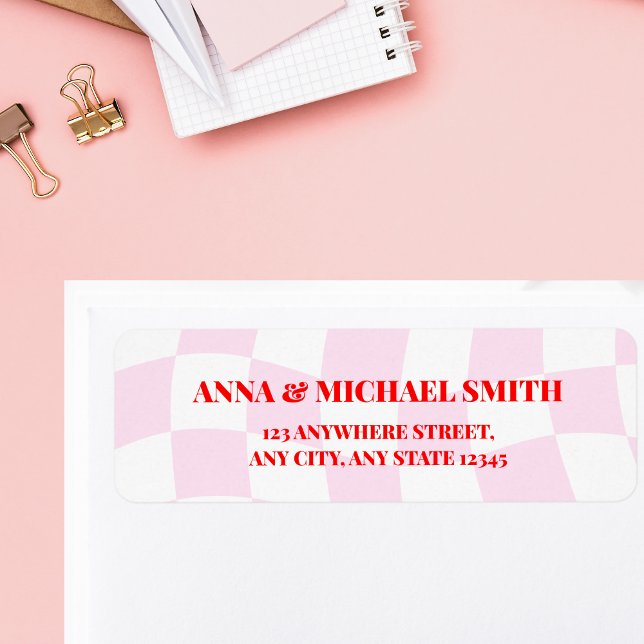 Retro Pattern Pink Red Return Address Label (Creator Uploaded)
