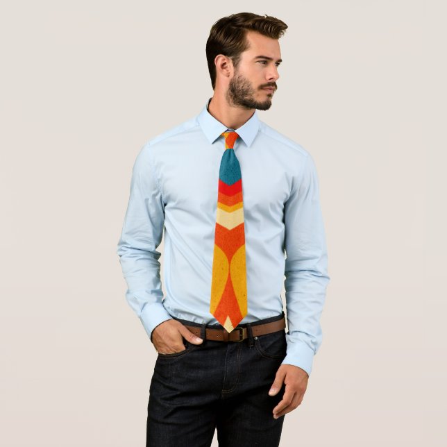 Retro Pattern Red Yellow Green Orange Neck Tie (In Situ)