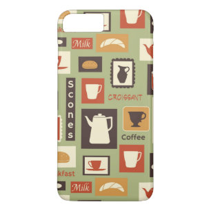 Retro pattern with kitchen dishes for breakfast iPhone 8 plus/7 plus case