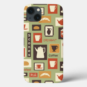 Retro pattern with kitchen dishes for breakfast iPhone 13 case