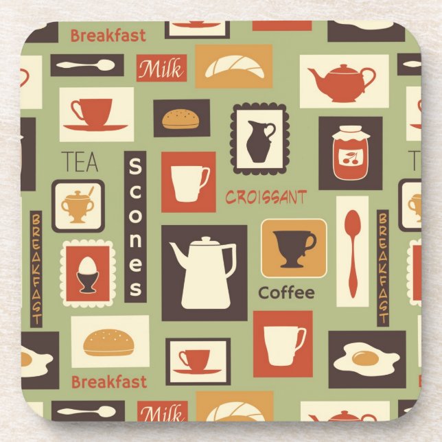 Retro pattern with kitchen dishes for breakfast coaster (Front)