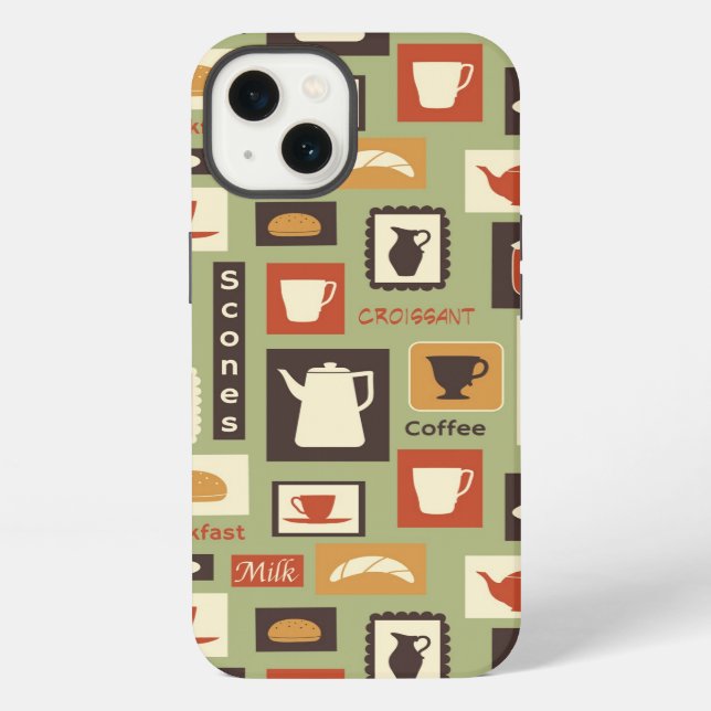 Retro pattern with kitchen dishes for breakfast iPhone case (Back)