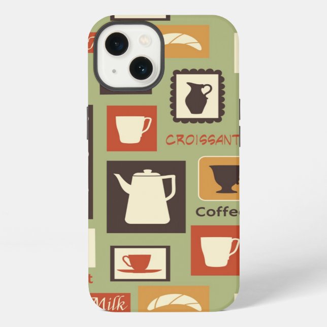 Retro pattern with kitchen dishes for breakfast iPhone case (Back)