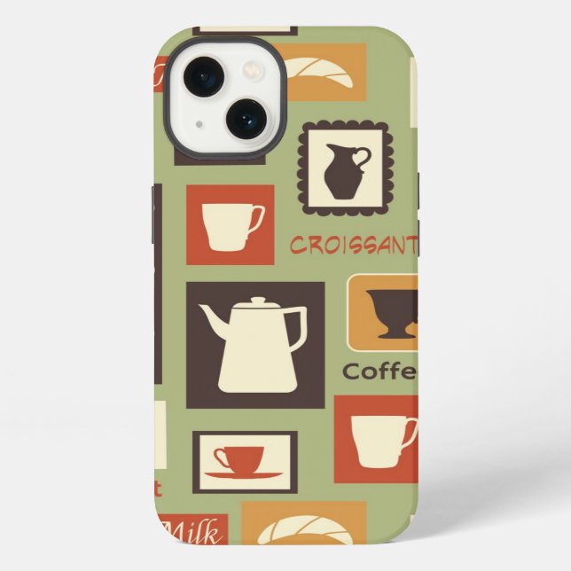 Retro pattern with kitchen dishes for breakfast iPhone case (Back)