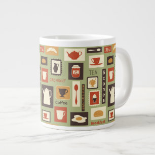 Retro pattern with kitchen dishes for breakfast large coffee mug
