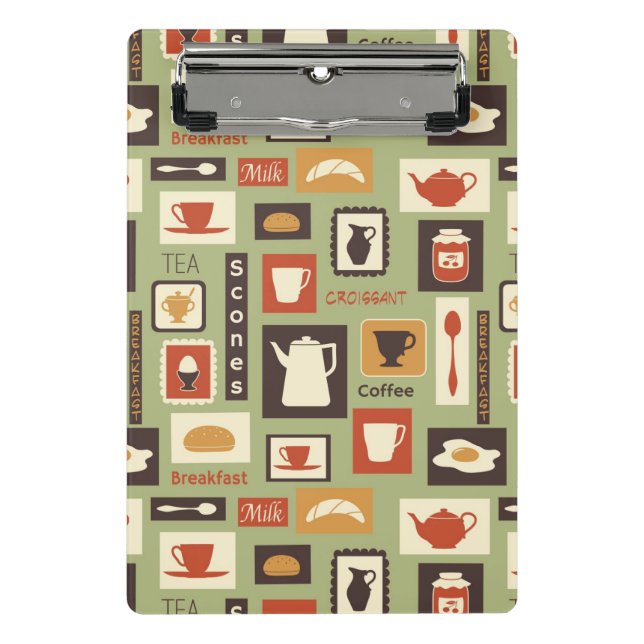 Retro pattern with kitchen dishes for breakfast mini clipboard (Front)