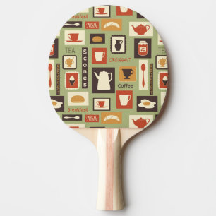 Retro pattern with kitchen dishes for breakfast ping pong paddle