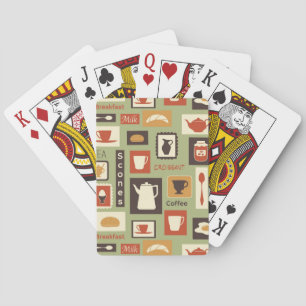 Retro pattern with kitchen dishes for breakfast playing cards