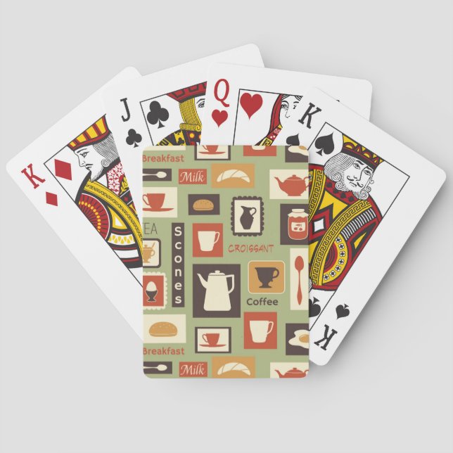 Retro pattern with kitchen dishes for breakfast playing cards (Back)
