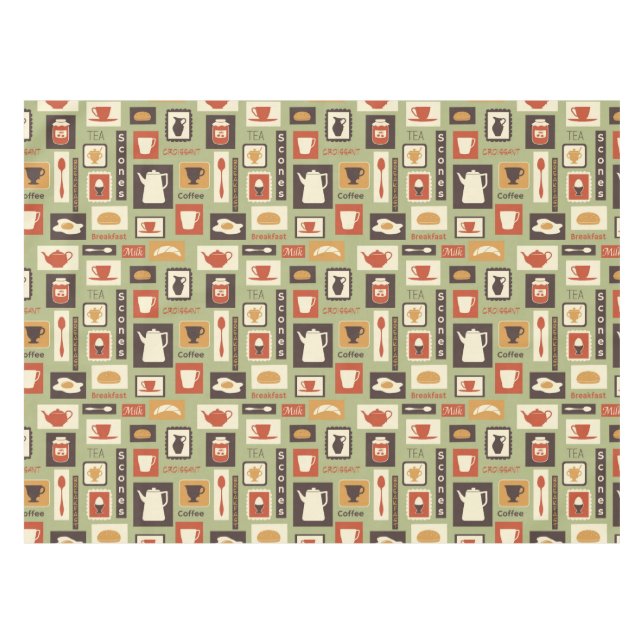 Retro pattern with kitchen dishes for breakfast tablecloth (Front (Horizontal))