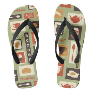 Retro pattern with kitchen dishes for breakfast thongs