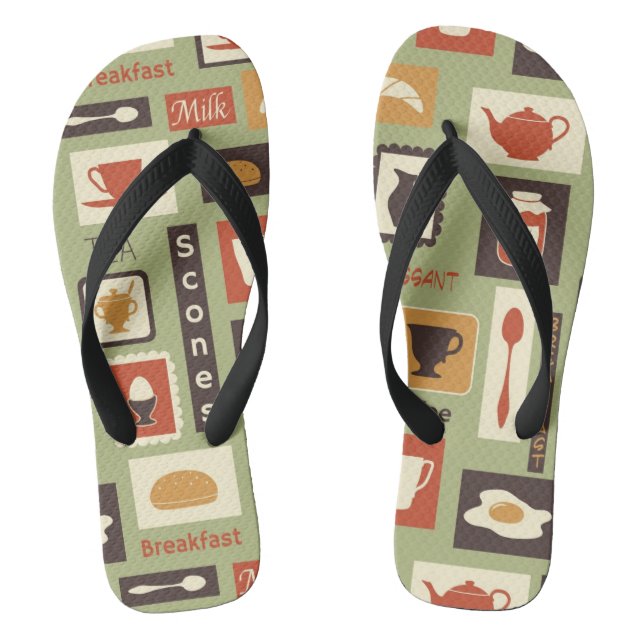 Retro pattern with kitchen dishes for breakfast thongs (Footbed)