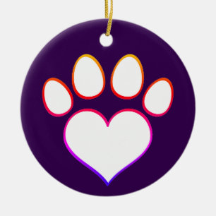 Retro Paw Print with Heart Ceramic Ornament