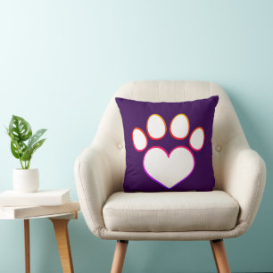 Retro Paw Print with Heart Cushion
