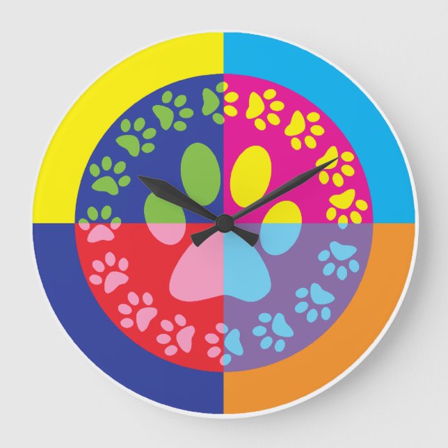 Retro Paw Prints Clock (Front)