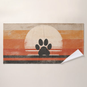 Retro Paw Sunset – Vintage Pet Lover Art Bath Towel