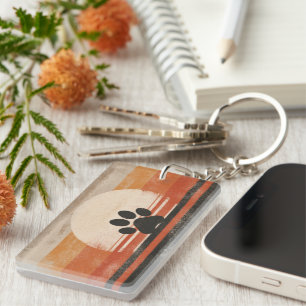 Retro Paw Sunset – Vintage Pet Lover Art Key Ring