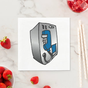 Retro Payphone Blue and Silver Public Telephone Napkin