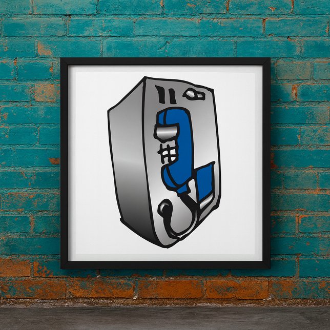 Retro Payphone Blue and Silver Public Telephone Poster (Creator Uploaded)