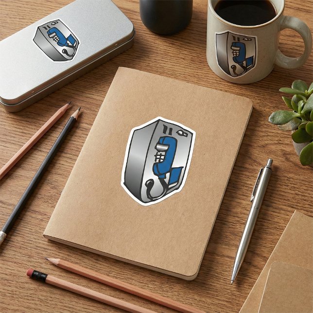 Retro Payphone Blue and Silver Public Telephone Square Sticker (Creator Uploaded)