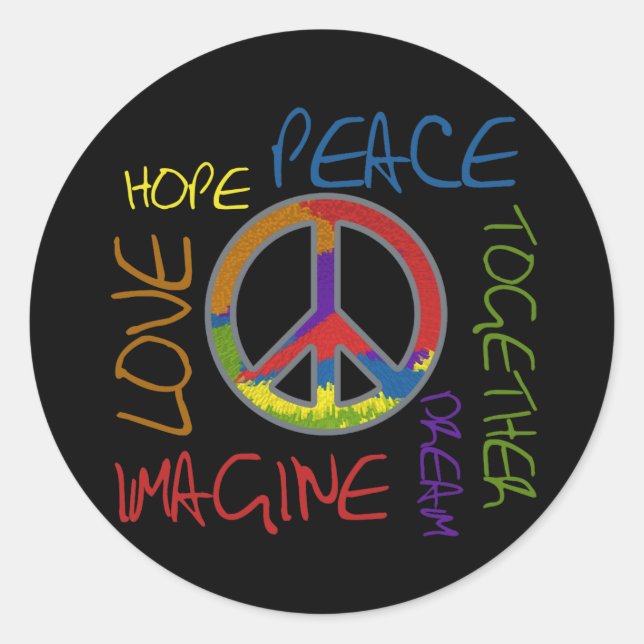 Retro Peace Classic Round Sticker (Front)