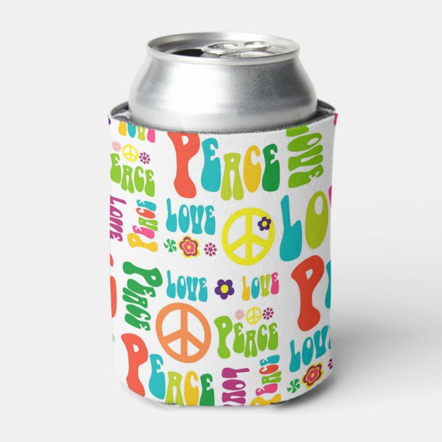 Retro Peace Hippy Sign Pattern Can Cooler (Can Front)