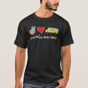 Retro Peace Love Bus Driver Back To School Heart H T-Shirt