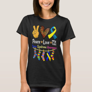 Retro Peace Love Cure Blue World Down Syndrome Awa T-Shirt