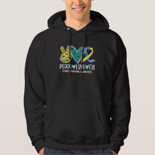 Retro Peace Love Cure Blue & Yellow Ribbon Down Sy Hoodie
