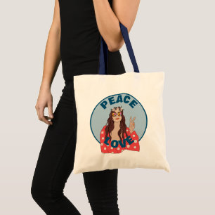 Retro Peace Love Flower Power Sign Tote Bag