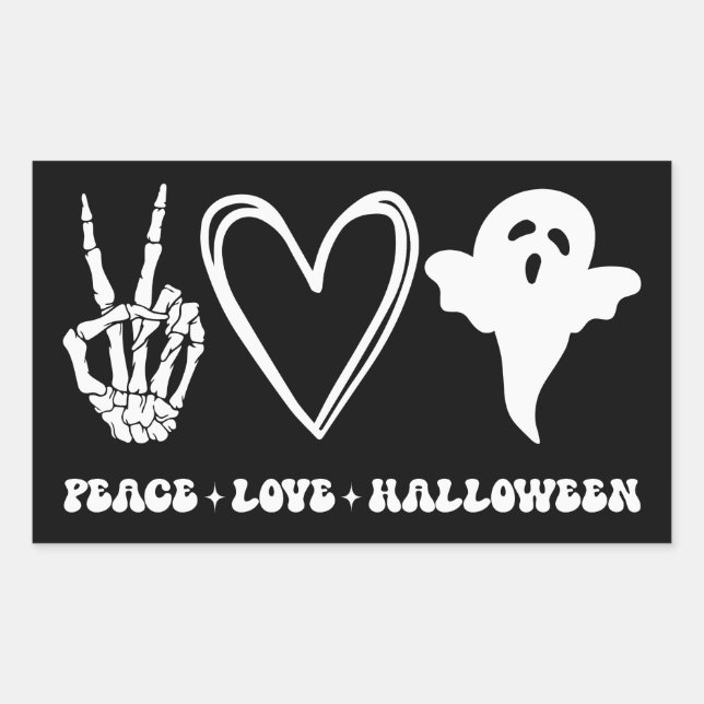 Retro Peace Love Halloween Rectangular Sticker (Front)