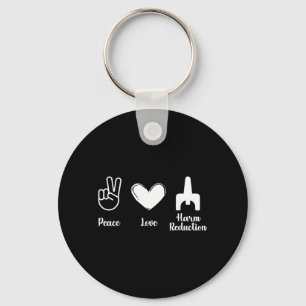 Retro Peace Love Harm Reduction Overdose Awareness Key Ring