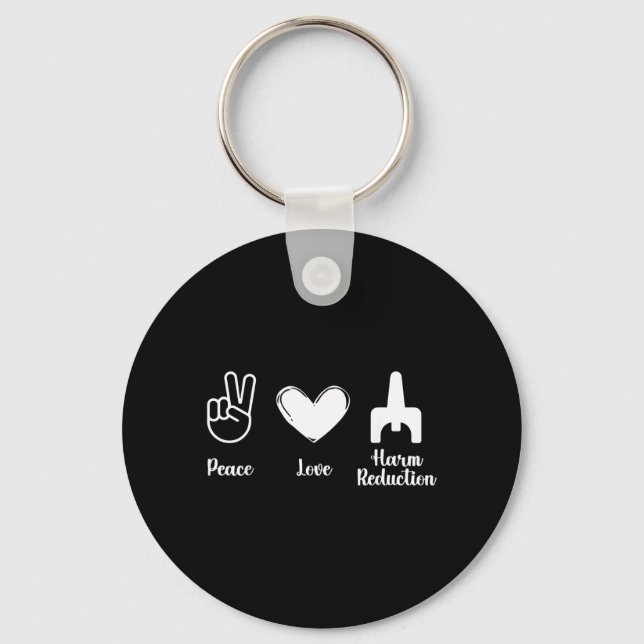 Retro Peace Love Harm Reduction Overdose Awareness Key Ring (Front)