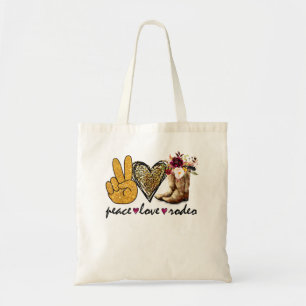 Retro Peace Love Rodeo Cowboy Boots Western Countr Tote Bag